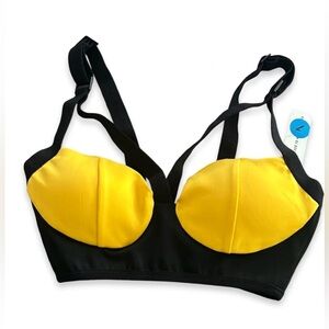 SECNDNTURE Yellow Black Strappy Open Back Sports Bra XS NWT